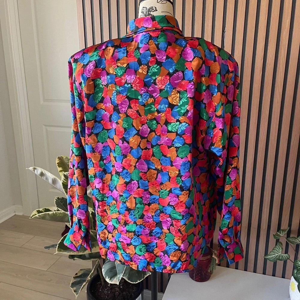 Vintage Ridge T Colorful Floral Print Long Sleeve Blouse Size 12 Party‎ Top